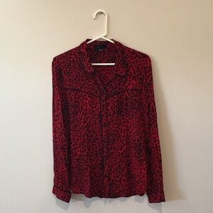 Sanctuary Red and Black Leopard Button-Down Shirt